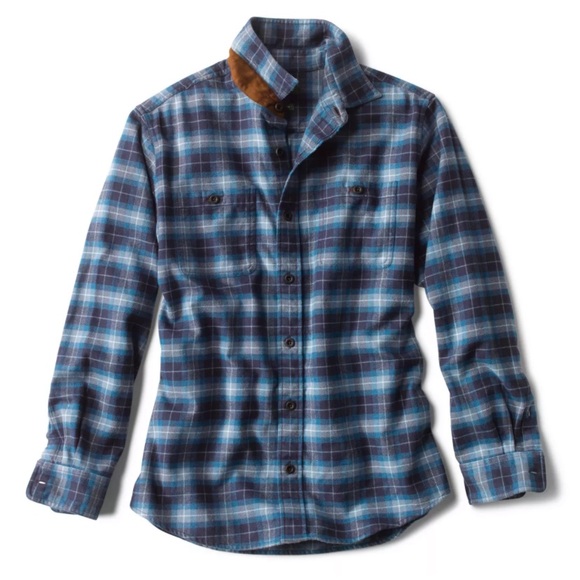 NWT Men’s Blue Grey Plaid ORVIS Long Sleeve Button Down Perfect Flannel Shirt - Picture 1 of 10